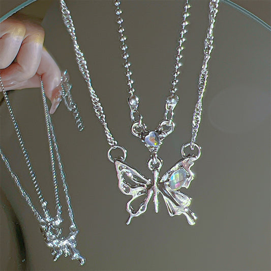 17KM Y2K Butterfly Necklace for Women Girls Silver Color Crystal Pendant Clavicle Chain Necklaces Fashion New Trendy Party