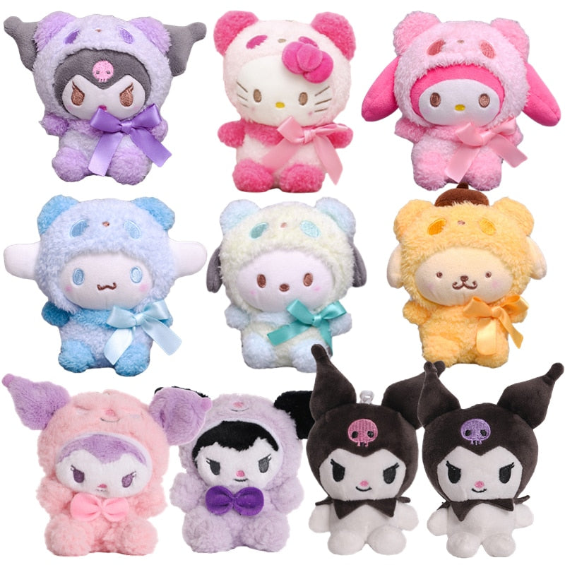 12cm Sanrio Cartoon Plush Toy Kawaii Kuromi Hello Kitty My Melody Cinnamoroll Plushies Soft Stuffed Animal Doll Pendant Toys Girl Kids Xmas Gift