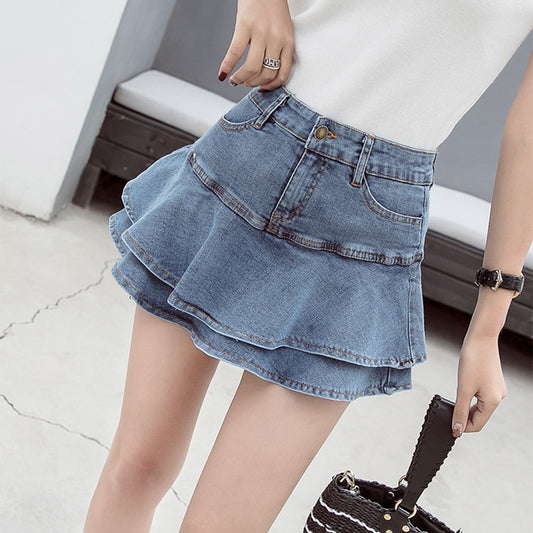 Vintage Denim Mini Skirts Women Summer Solid Colour Ball Gown Skirts Jeans Female Casual Pocket Slim A-line Mini Skirts