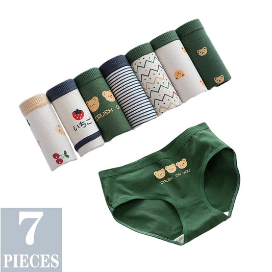 7Pcs Underwear Women Plus Size Panties Girls Briefs Lingeries Cueca Intimates Calcinhas Cotton Shorts Underpants Cute Panty