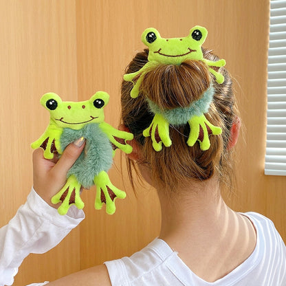 Plush Hair Scrunchies Cute Kawaii Stuffed Animal Plushies Hair Tie Frog Bunny Duck Cat Panda Teddy Bear Ponytail Rubber Band Ring Girls Kids Hair Accessories