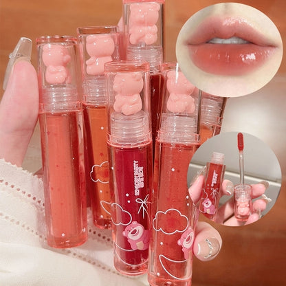 Little Bear Crystal Frozen Strawberry Glossy Lip Glaze Mirror Whitening Nude Doodle Lip Korean Makeup y2k Cosmetics Lipsticks