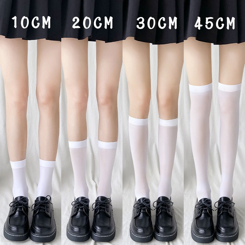 Woman Stockings Cute Black White Lolita Long Socks Solid Color Knee High Socks Fashion Girls Kawaii Cosplay Nylon Socks