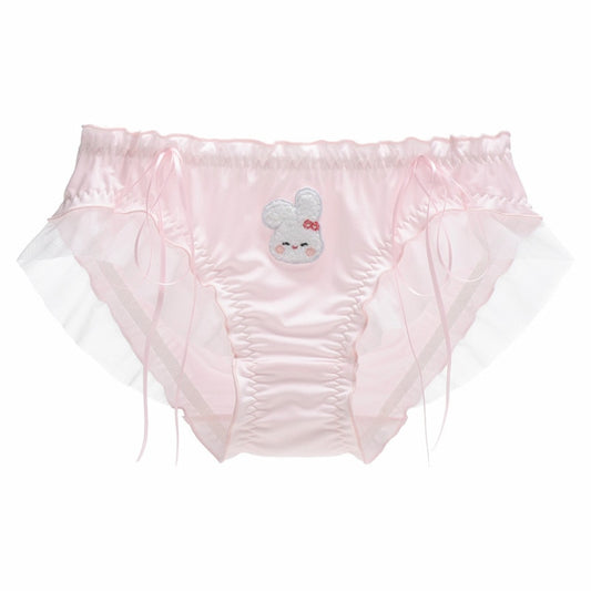 Milk Silk Lolita Princess Cute Lovely Sweety Women's Panties Cartoon Bunny Embroidery Mesh Ruffle Trim Ribbon Cosplay Underwear