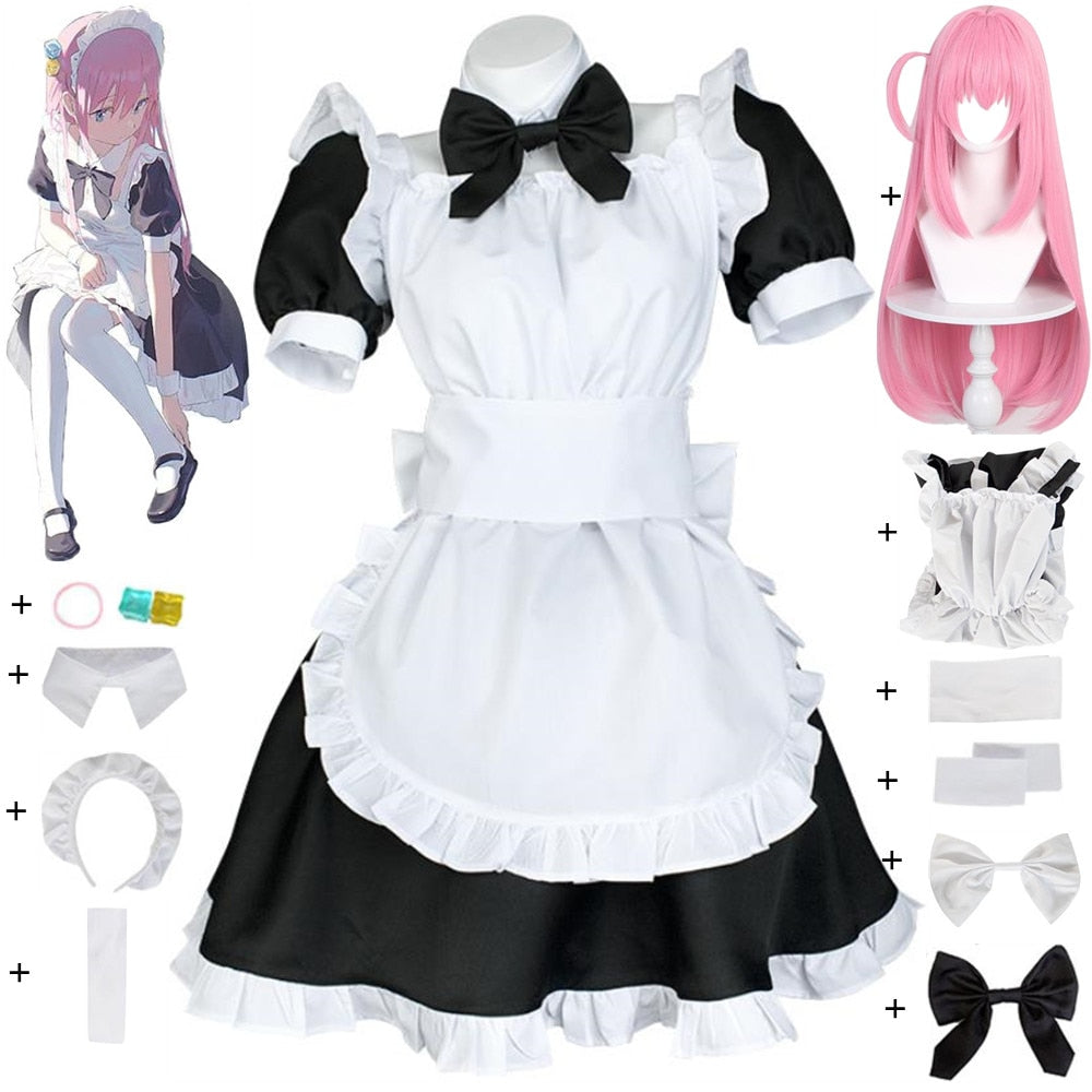 Gotou Hitori Cosplay Costume Anime Bocchi The Rock! Cute Maid Uniform Suit Dress Gotou Hitori Women Wig Outfit Halloween