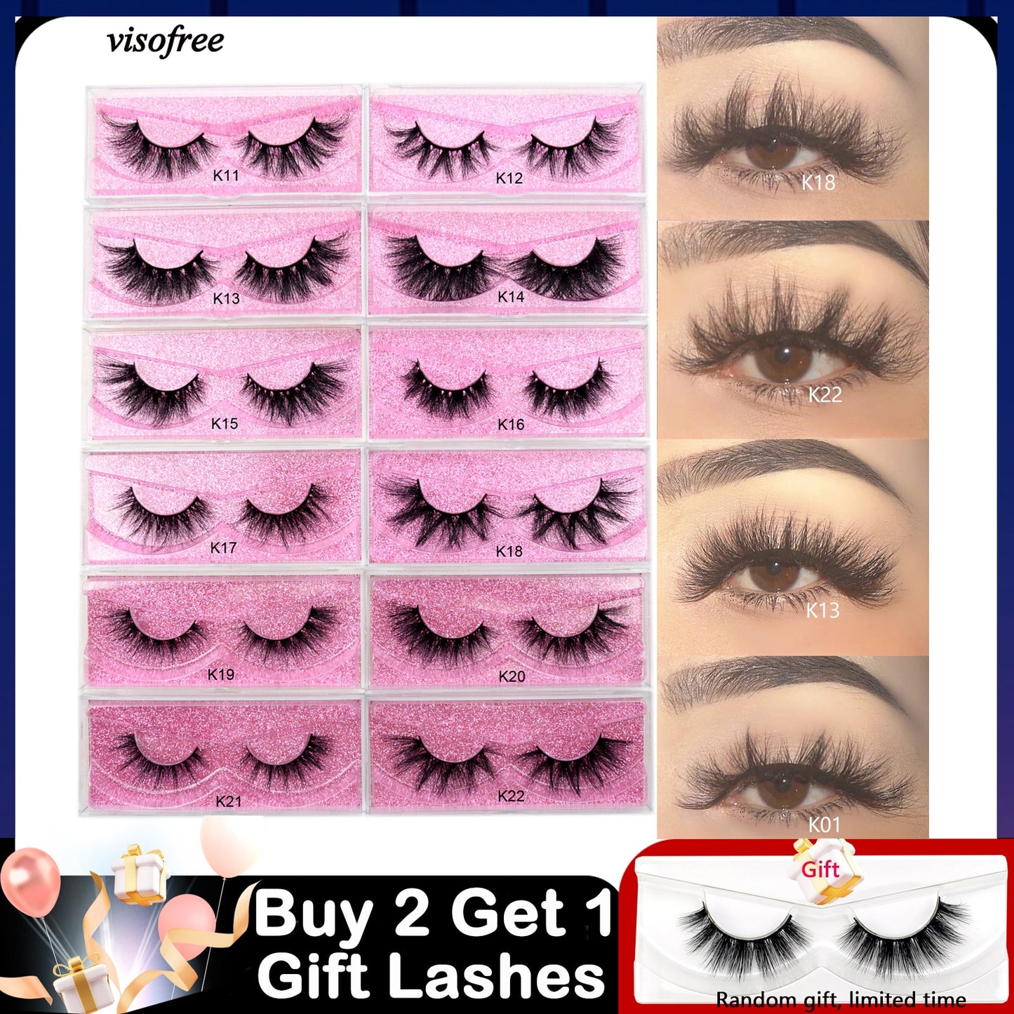 Visofree 5D Mink Eyelashes Long Lasting Mink Lashes Natural Dramatic Volume Eyelashes Extension Thick Long 3D False Eyelashes