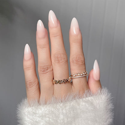 24Pcs Almond Fake Nail Gradient Simple French False Nails Daisy Flower Design Manicure Nails Detachable Full Cover Press On Nail