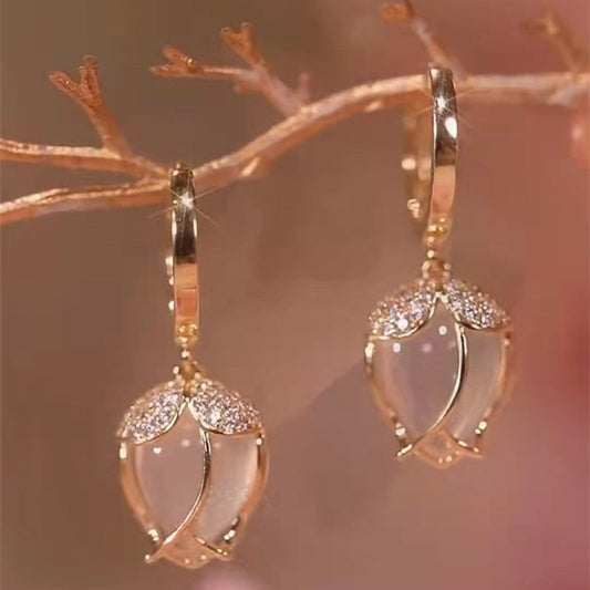 Luxury Stainless Steel Vintage Opal Sun Flower Versatile Crystal Earrings for Women Pendant Jewelry Party Valentines Day Gift