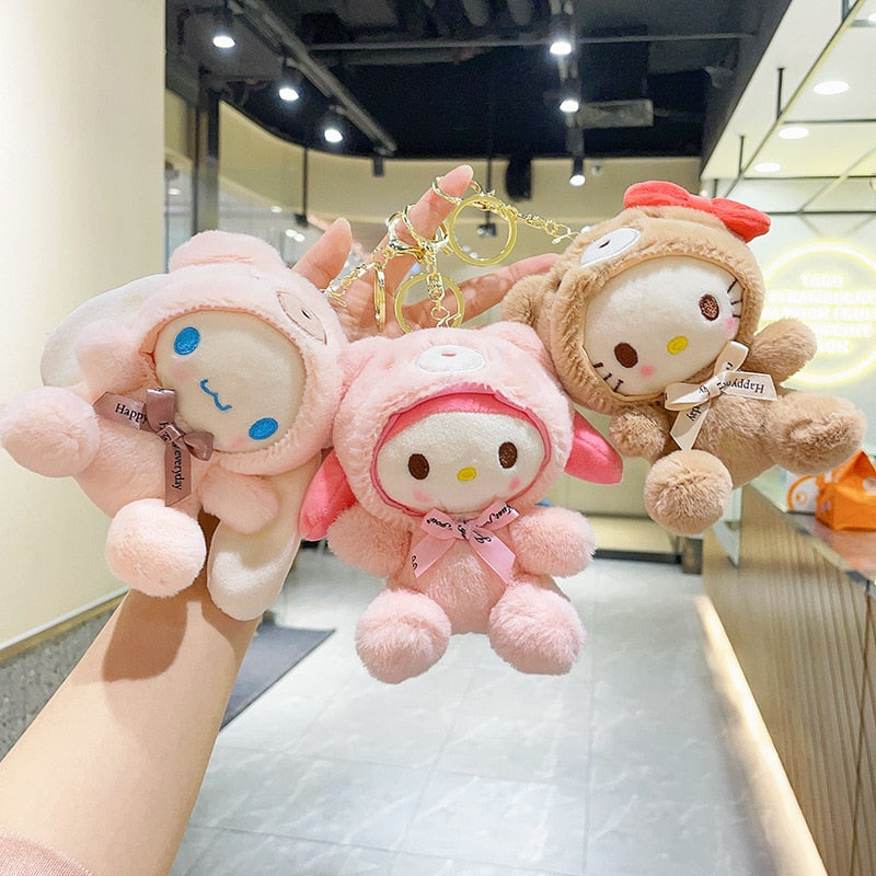 Sanrio Plush Doll Keychain Hello Kitty Melody Cinnamoroll Pochacco Cute Key Ring Cartoon Plushies Bag Pendant Gift Kids Toys