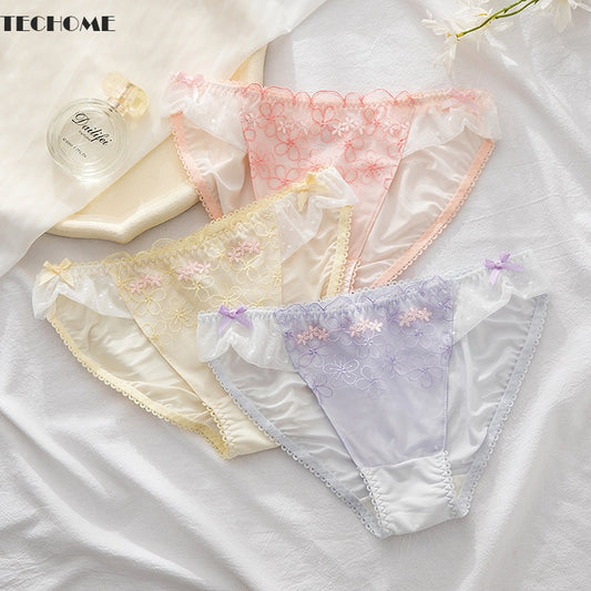 Women Briefs New Flower Wedding Panties Women's Underpants Low Waist Panty Lace Lingerie Cute Embroidery Tangas
