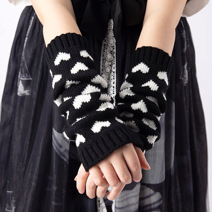 Women Fingerless Gloves JK Arm Warmers Cute Long Glove Winter Gothic Lolita Arm Sleeve Girls Y2k Love Heart Black Classic Mitten