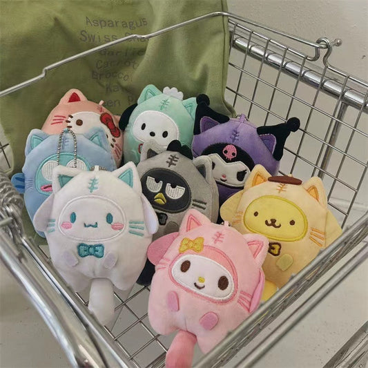 Sanrio Badtz Maru Plush Penguin Kuromi Cinnamoroll Dress-Up Cat Doll Keychain My Melody Anime Cartoon Backpack Cute Pendant Children Toys