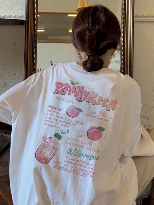 Deeptown Korean Harajuku T Shirts Women Kawaii Gothic Tops Casual Cotton Tshirt Sweet Girl Cute Printed Shirts White Tees Summer