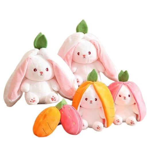 18cm Cosplay Strawberry Carrot Rabbit Plush Toy Stuffed Animal Creative Bag into Fruit Transform Baby Cuddly Bunny Plushie Doll For Kid