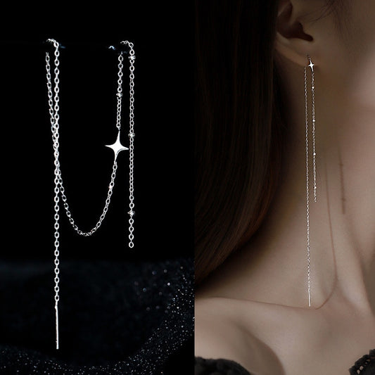 1Pc S925 Silver Needle Long Tassel Star Ear Line Drop Earrings Fashion Women Fine Jewelry Earrings for Girls Party Gift