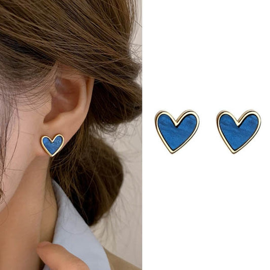 Blue Heart Love Earrings New Temperament Earrings Round Face Slim Fashion Earring