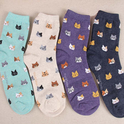 Cartoon Animal Cat Print Cute Women's Socks Japanese Style Kawaii Long Socks Casual Harajuku Streetwear Cotton Soft Crew Socks