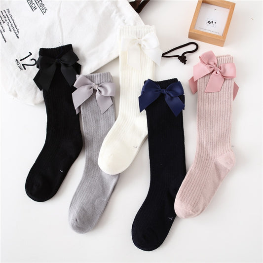 Solid Children Socks With Bows Cotton Baby Girls Socks Soft Toddlers Long Socks For Kids Princess Knee High Socks for Girls