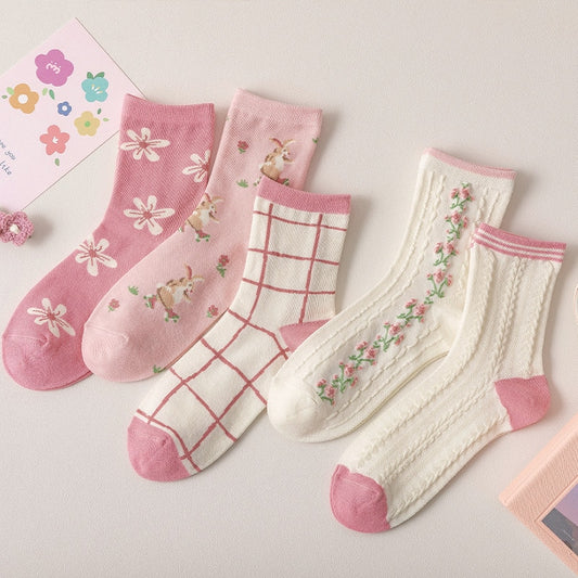 Spring And Summer New Socks Female Pink Twisted Tube Socks Sweet And Small Floral Cute Student Socks  Kawaii Socks