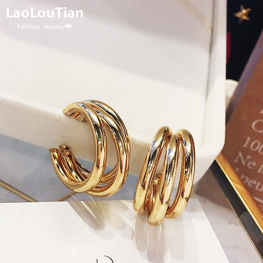 Fashion Korean Metal Elegant Hoop Earring Woman New Vintage Geometric Statement Earrings Jewelry Brincos Gift