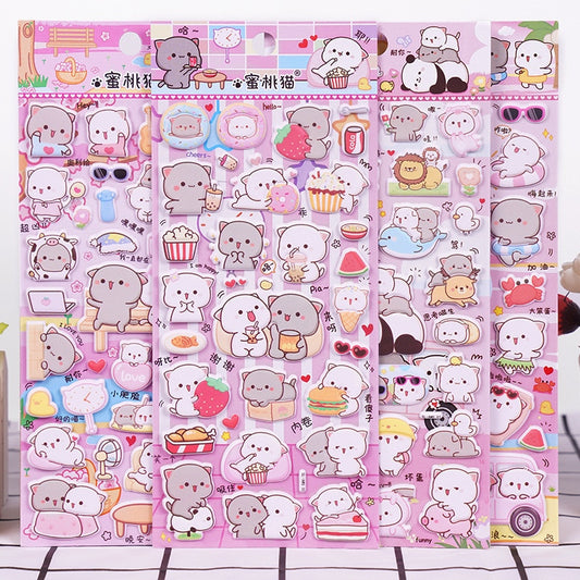 Cute Peach Cat 3D Puffy Stickers Kawaii Stationery Diy Scrapbooking Sticker Adhesive Decor Art Supply