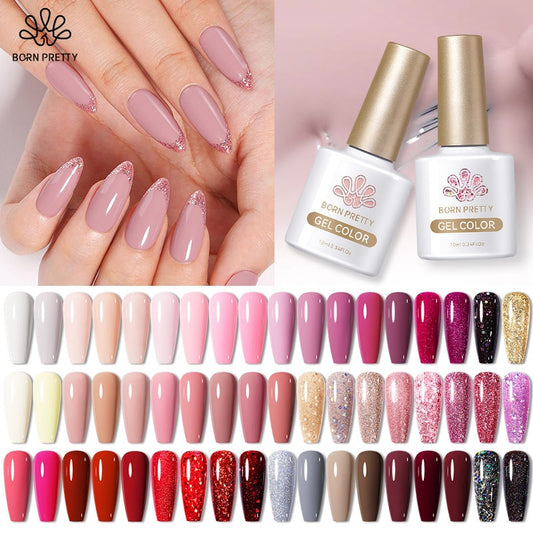 BORN PRETTY 10ml Gel Nail Polish Red Nude Nail Gel Semi Permanent Solid Nail Gel Varnish Soak Off UV Gel for Base Top Coat