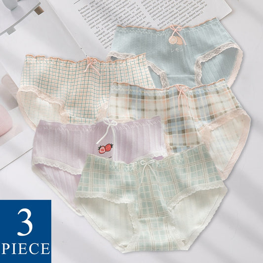WONTIVE 3pcs Set For Women Cotton Panties Women's Cute Underwear Girls 3 pcs lot pieces 95% Cotton Briefs Mid Waist Period Panty