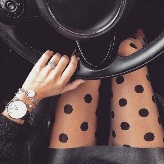 Polka Dot Print Stocking Women Tights Fishnet Mesh Seamless Pantyhose Nylon Black White Nightclub Female Ladies Silk Tights