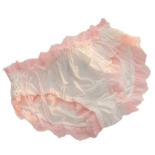 Cute Lolita Love Lace Girl Underwear Summer Thin Ice Silk Wrap Buttock Section Cool Cotton Breathable Women Briefs