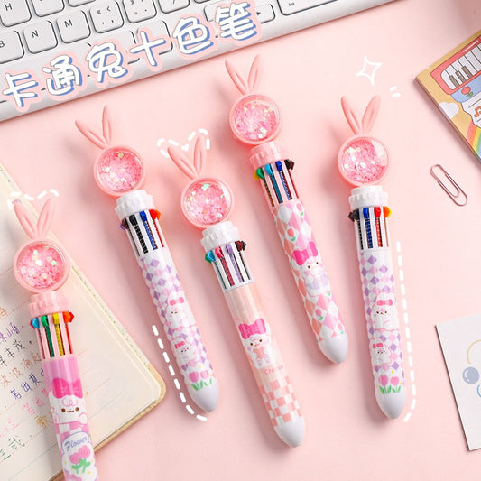 Kawaii Cartoon Pink Rabbit 10 Colors Mechanical Gel Ink Pens Cute School Office Writing Supplies Accessories Gift Prizes Kids