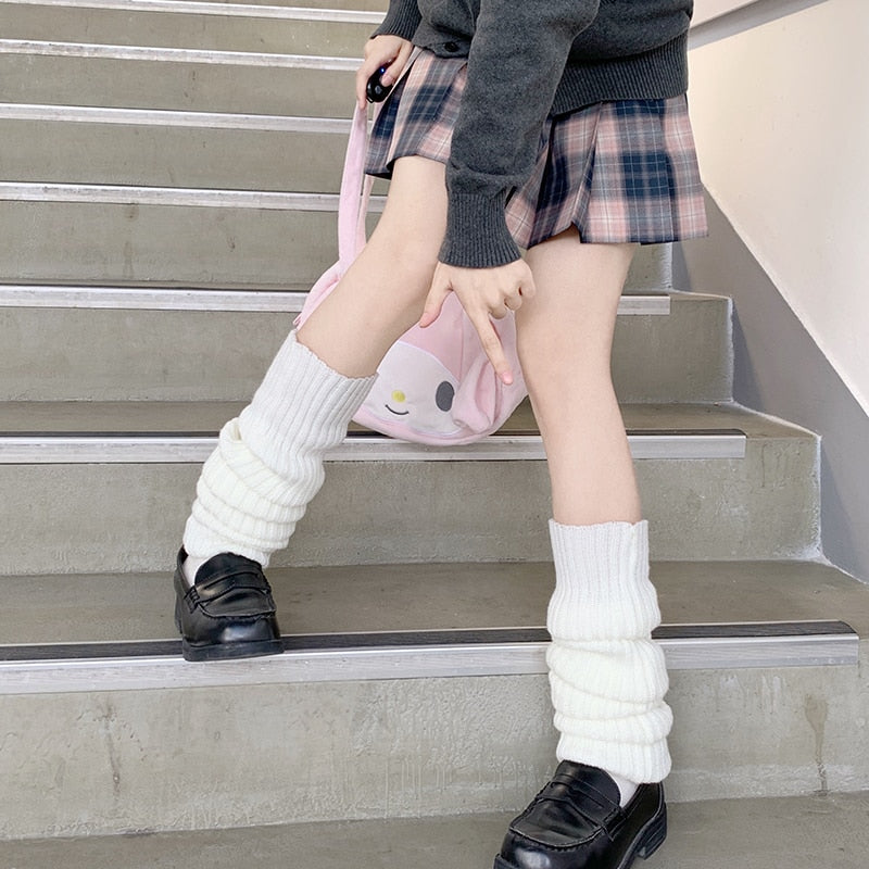 Japanese Lolita White Black Leggings Leg Warmers Women Girls Kawaii Knitted Socks Boot Cuffs Warm Foot Cover