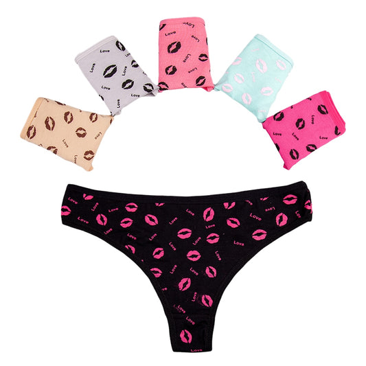 Women's G-Strings Cotton Thong Girls Ladies Panties Lip Print Kawaii Cute Dot Underwear 5 Pcs/set