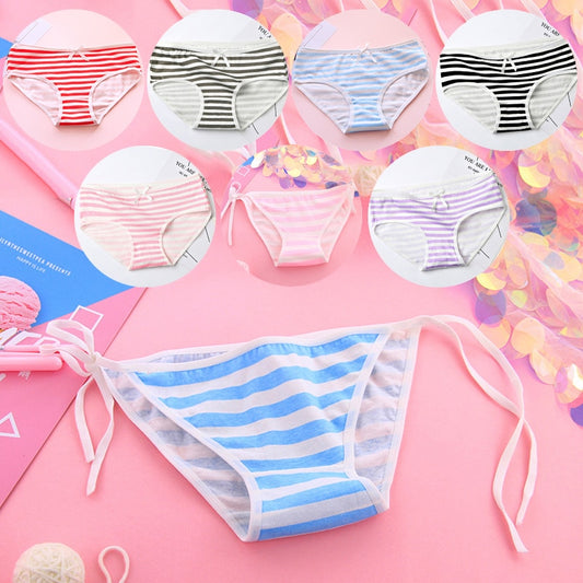 Free Size Japan Harajuku Kawaii Anime Stripes Underpants Cotton Panties Lingerie Pink Blue Bandage Underwear Lolita Girl