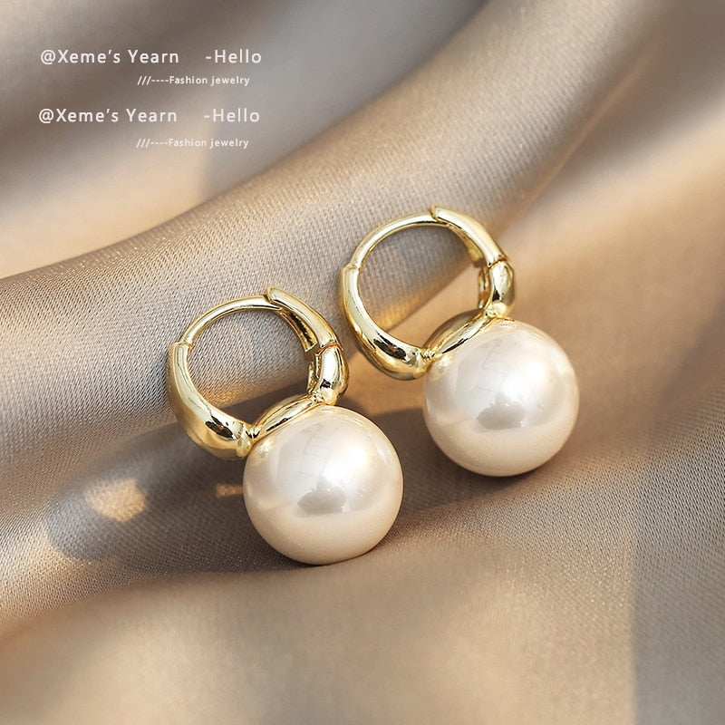 New Simple Celebrity Style Gold Color Pearl Drop Earrings For Woman Korean Fashion Jewelry Wedding Girl's Sweet Accessories