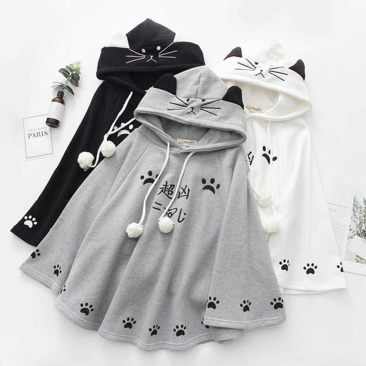 Cute Harajuku Oversized Sweatshirts Hooded Fleece Pullover Cloak Hoodie Kawaii Girl Loose Gothic Cat Claw Print Hoodie Femme
