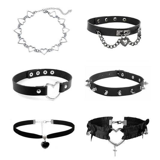 Trendy Vintage Charm Round Gothic Collar Necklaces Jewelry Gift Gothic Leather Heart Harajuku Women Punk Choker Necklace