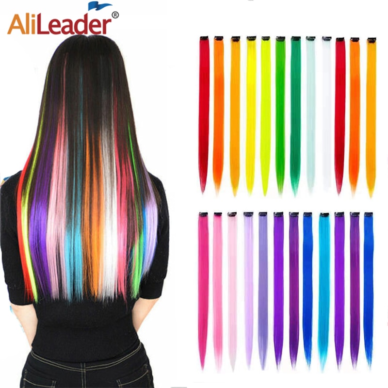 Alileader Clip On Hair Extension 57Color Ombre Straight Hair Extension Clip In Hairpieces High Temperature Faber Hair Pieces