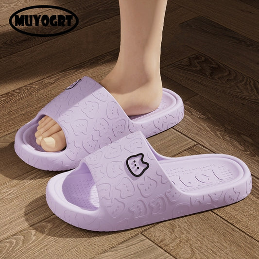 Cute Cat Print Women Slippers Home Indoor Slides Men Women Flat Slippers Cartoon Non-Slip Outdoor Beach Slides Shoes Shower