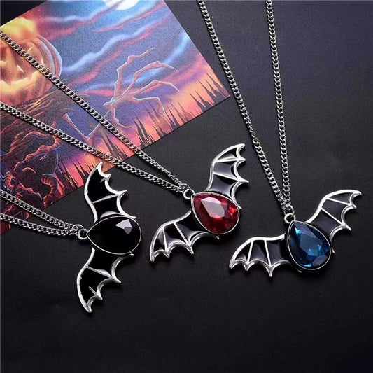 Classic Gothic Vampire Red Halloween Cute Bat Retro Necklace Ladies Water Drop Fashion Simple Personality Versatile Pendant Gift