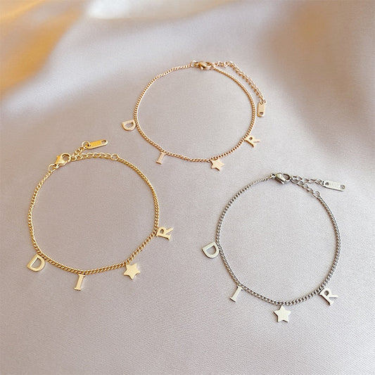 Korea New Fashion Letter Star Pendant Bracelet Woman Simple Vintage Stainless Steel Bracelet Luxury Original Jewelry Accessories