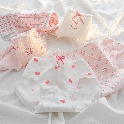 5Pcs/Set Soft Cotton Panties For Women Cute Girls Briefs Female Mid Waist Underwear Intimates Underpants Lingerie Shorts