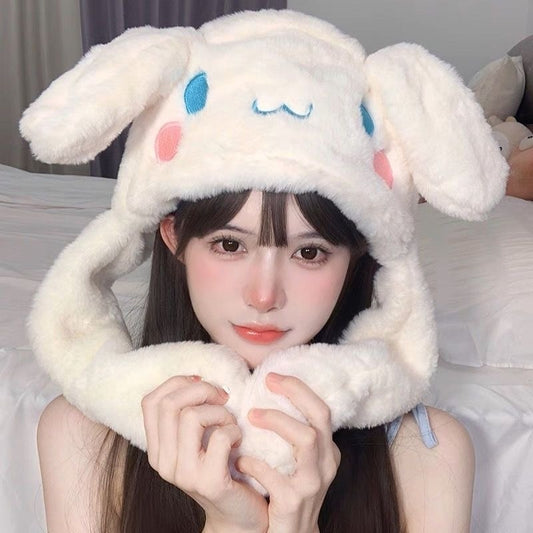 Kawaii Sanrio Hat Cinnamoroll Accessories Cute Plush Hat Keep Warm Bunny Hat Ears Up Plush Toy For Kids Girl Winter Cap