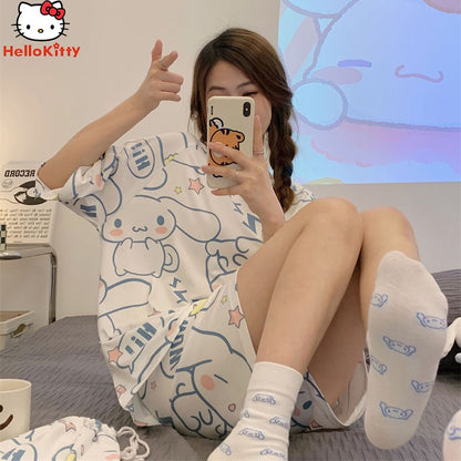 Cinnamoroll Kuromi Pajamas Sanrio Anime Kawaii Summer Simple Fashion Delicate Cute Casual Loose Comfortable Soft Girly Set