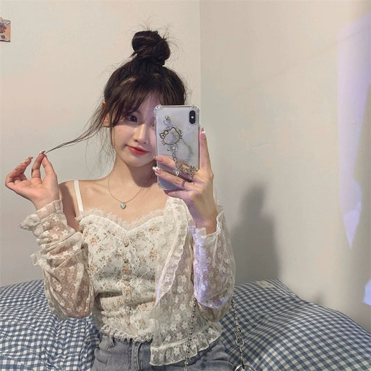 Women French Print Camisole Wire Free Lingerie Fahsion Camisole Underwear Sleeveless Lace Bralette Top Female Lace Tops