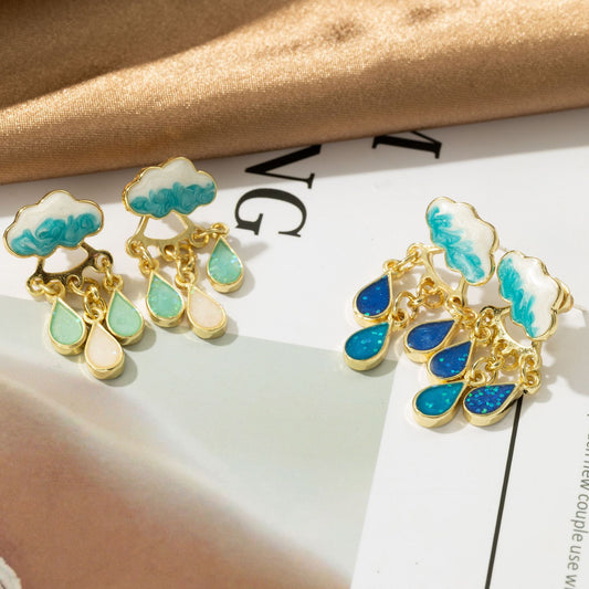 Original Cute Cloud Blue Raindrop Dangle Earrings For Women Sweet White Glaze Rain Charming Drop Earrings Jewelry Earings