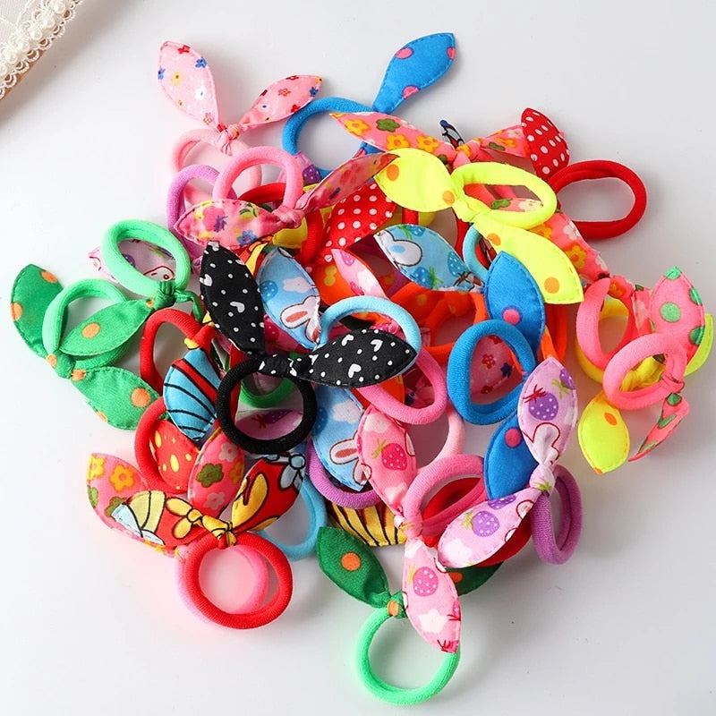 20Pcs Cute Small Rabbit Ear Hair Bands Girl Rubber Band Elastic Band Baby Headwear Korean Children Hair Accessories Ornaments