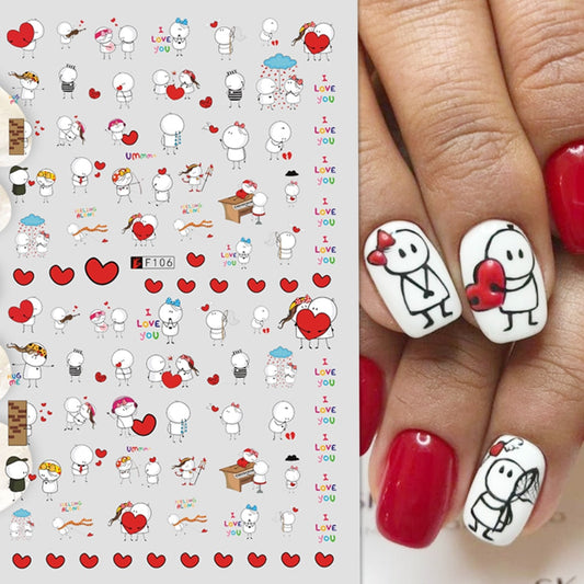 3D Valentine Sticker for Nails Cute Cartoon Lover Sliders for Nail Gang Girl DIY Design Decals Manicure Nail Art Decor GLF106
