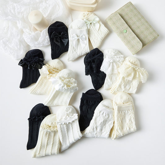 Solid Color Tube Socks Women's Autumn and Winter New Lolita Japanese Lace Cute Bow Girls Socks