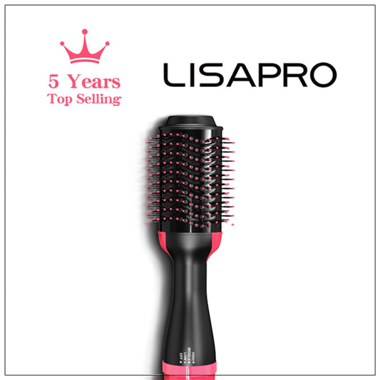 LISAPRO Hot Air Brush &One-Step Hair Dryer  &Volumizer 1000W Blow Dryer Soft Touch Pink Styler Gift&Hair Curler Straightener