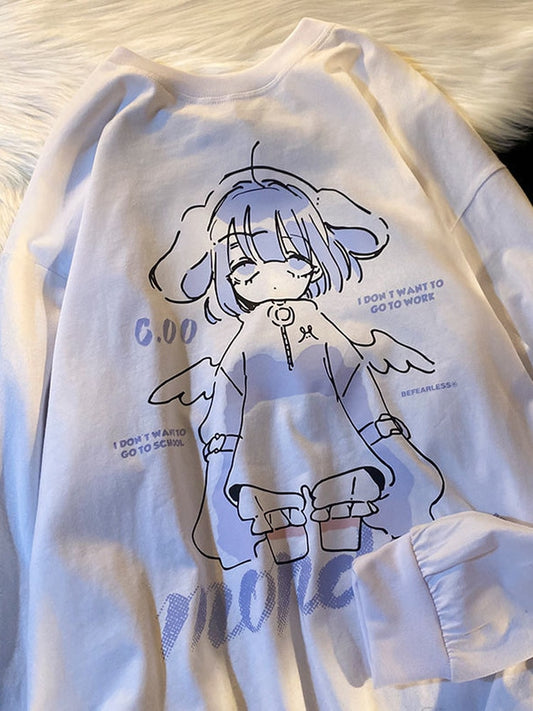 Kawaii Anime Oversized Hoodies Women Japanese Harajuku Sweet Cute Cartoon Print Couple Hooded Sweatshirt Autumn